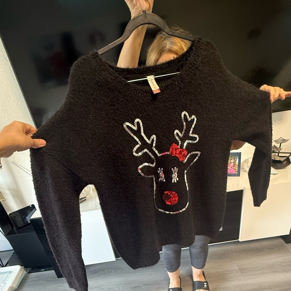 No Boundaries Black Sweater with Red Reindeer Design - Picture 5 of 10